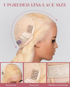 28 Inch 613 13x6 Lace Front Wig Human Hair 180 Density Blonde Wig Human Hair Body Wave 100% Real Human Hair True Length Random Dyeing No Shedding No Synthetics Triple Lifespan 3X