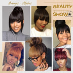 Yaki Straight Bangs Hair Extensions for Women Natural Black Synthetic Fringe with Temples Handmade Kinky Straight Bangs Hairpiece with 3 Clips in (1B)