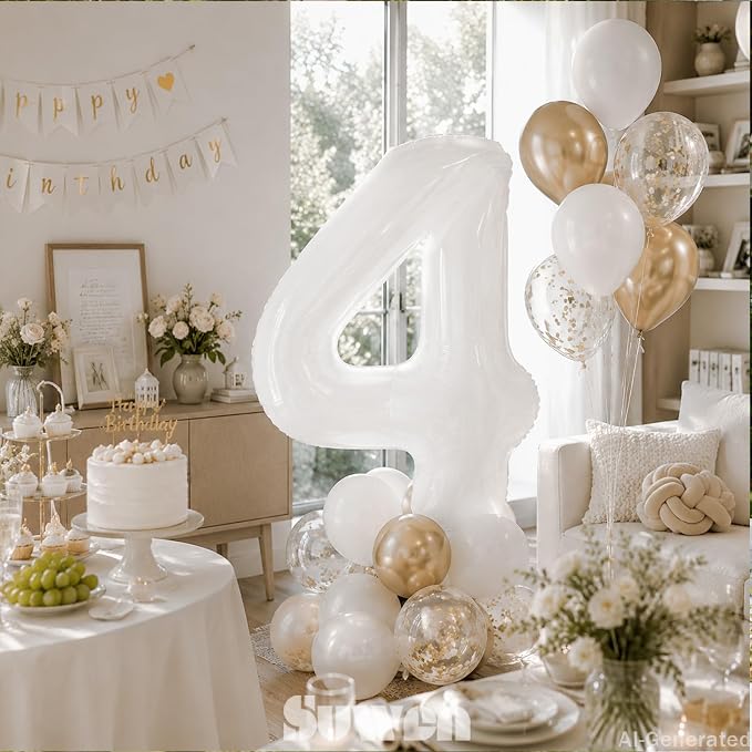 SUWEN 40 Inch White Large 14 Balloon Number Big Foil Helium Numbers 0-9 | Giant - Image 3