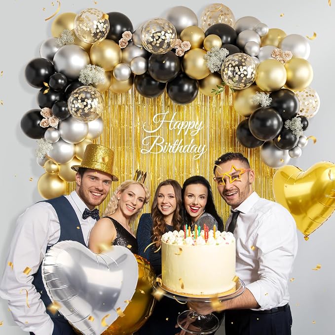 157Pcs Black Gold Silver Balloons Garland Arch Kit - Image 6
