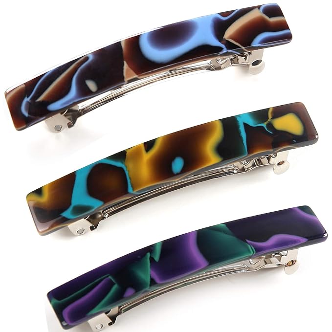 Fsmiling Hair Barrettes for Women French Hair Barrette Clip Small Acetate Hair Clips Barrette No Slip Hair Accessories 3-Pack