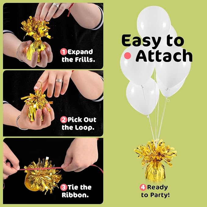 Gold Balloon Weights, Heavy Balloon Weight Pack of 12 Metallic Foil Weights - Image 6