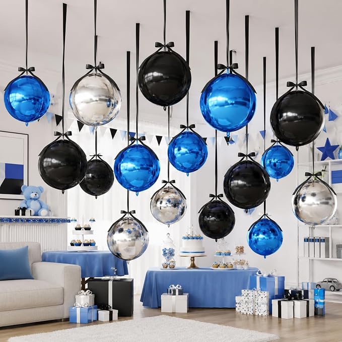 Black Blue Silver Round Foil Balloons - Image 5
