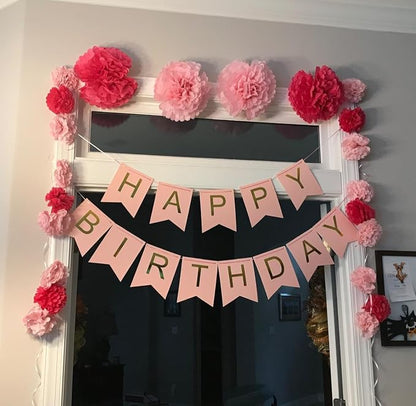 Happy Birthday Banner Pink Birthday Signs Party Supplies Garland Decorations - Image 5