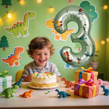 40 Inch Dinosaur Number 3 Balloon | Olive Green Number - Image 5