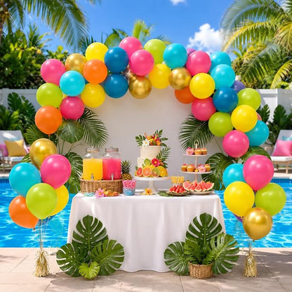 60PCS Tropical Balloons, Hawaiian Balloons, Hot Pink Teal Blue Green Orange - Image 3