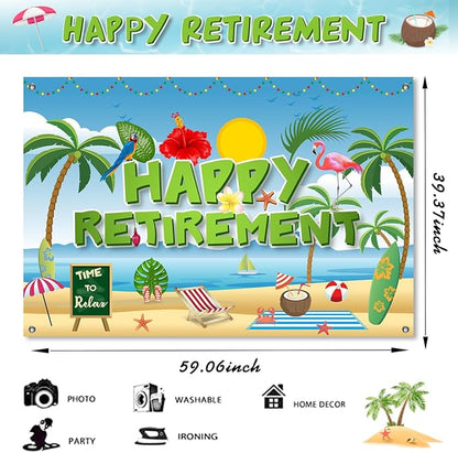 Hawaiian Retirement Party Decorations, Happy Retirement Banner Backdrop | Large - Image 3