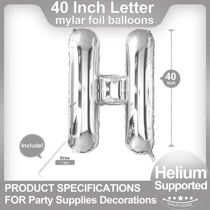 40 Inch Silver Letter H Balloons, DIY Phrase Foil Alphabet Letter H Balloons - Image 2