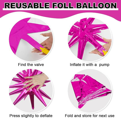 9Pcs Hot Pink and Black Star Balloons, Large Explosion Foil Balloons, Metallic - Image 8