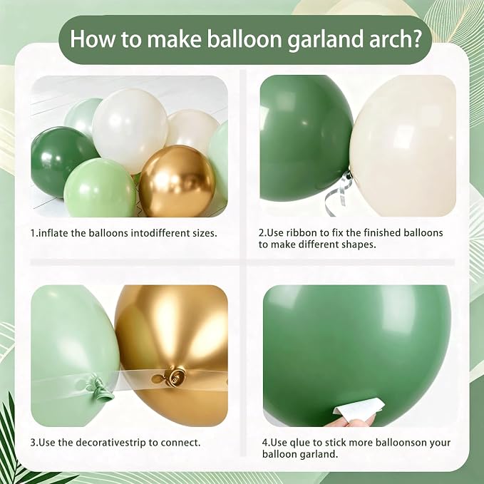 Sage Green Gold Balloon Arch Kit, Olive Dusty Green Sand White Confetti | Sage - Image 2