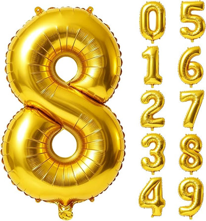 40 Inch Number 8 Balloons for 8th Birthday Party Decorations, 0-100 Gold Large by FOBELEC