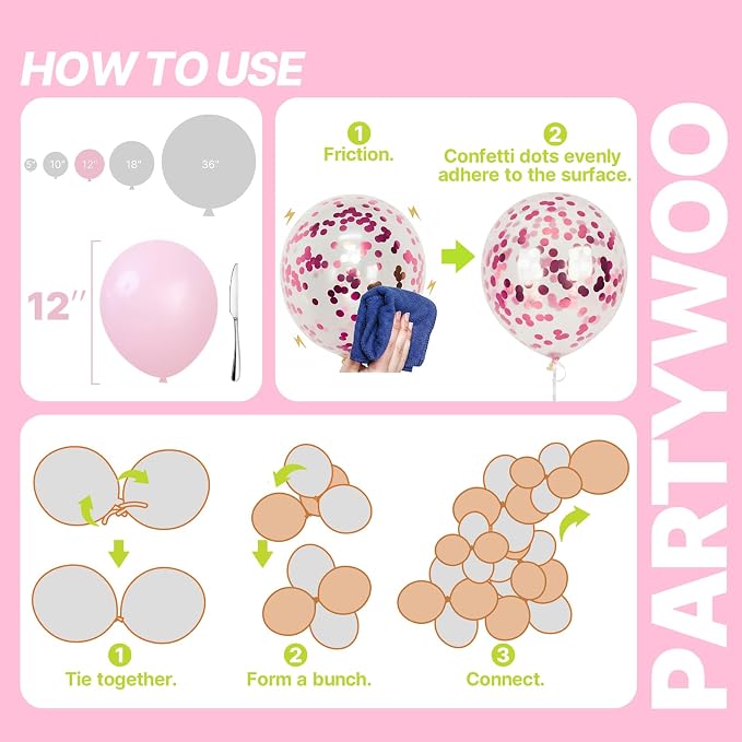 PartyWoo Pink and Gold Balloons 66pcs Metallic Gold Pearl Hot Pink Balloons | - Image 5