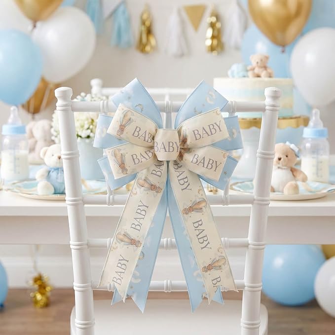 YKW 2.5 Inch Baby Blue Ribbon Wired Edge Teddy Bear Hot Air Balloon Ribbon - Image 6