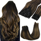 GOO GOO Clip in Hair Extensions Real Human Hair, Remy Human Hair Extensions Clip ins for Women, Natural Human Hair, 24inch 150g 9Pcs, #1B/6/1B Balayage Natural Black to Chestnut Brown