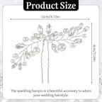 Wedding Pearl Hair Pin 12 x 8 cm Silver Leaf Bridal Hair Clips Accessories with Rhinestones and Flowers for Women