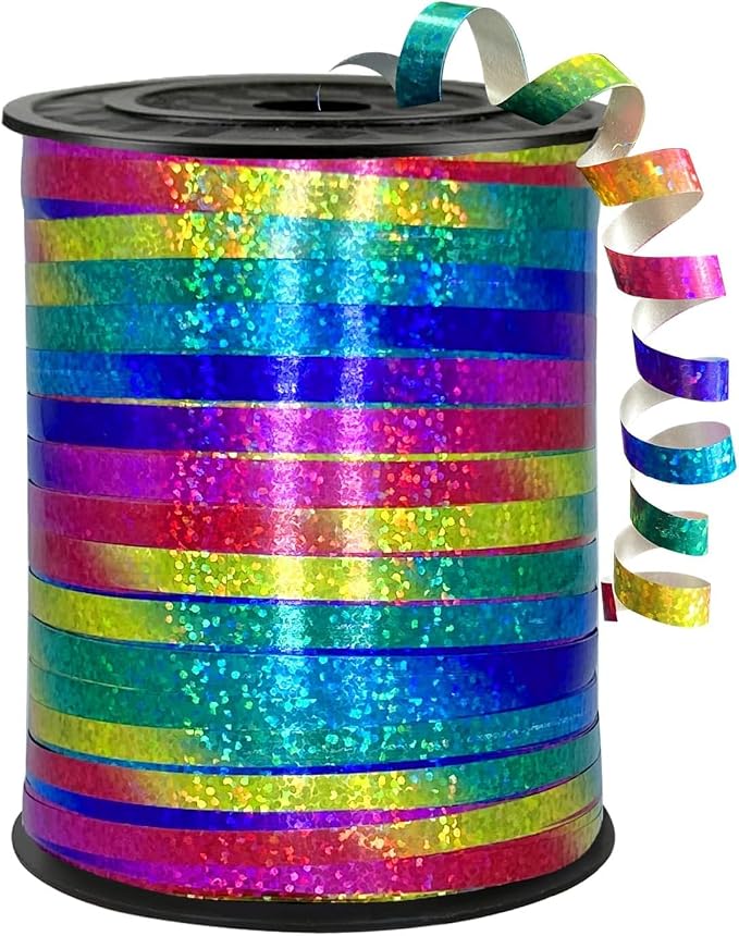 500 Yards Rainbow Laser Curling Ribbon, 1/5" Holographic Curly Ribbons by SXDMHYB