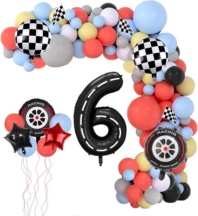 Race Car Balloons, 40 Inch Racetrack Number 6 Balloon, Big Number Balloons Black - Image 2