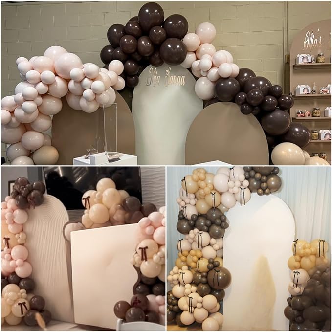 Pink and Brown Balloons Light Pink Coffee Brown Beige Balloons 12inch White - Image 4