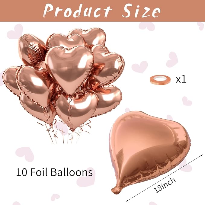 Rose Gold Foil Heart Balloons, Valentines Balloons 18inch Foil Balloons - Image 2