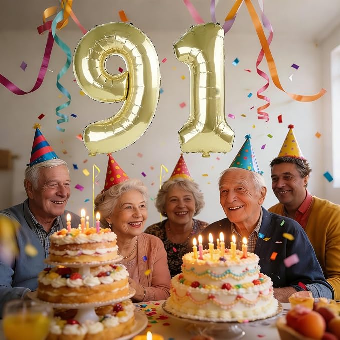 40 Inch Number 91 Balloons for 91st Birthday Party Decorations, 0-100 Champagne - Image 2
