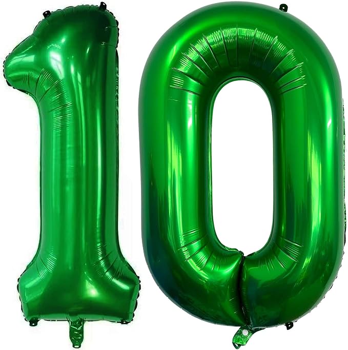 Dark Green 10 Number Balloons, 40 Inch Giant Number 10 Balloons Foil Mylar by Lovoir