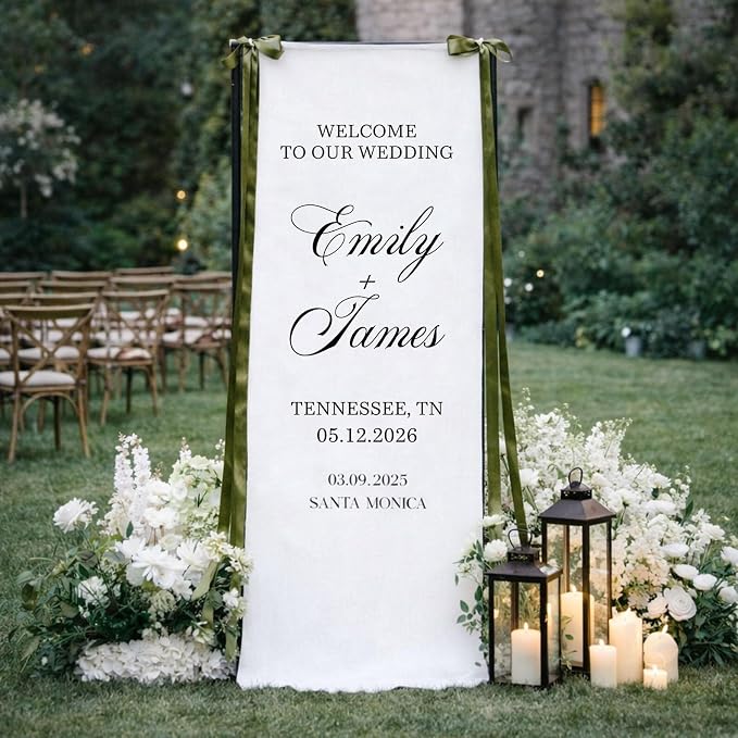 Personalized Fabric Wedding Welcome Sign, Cotton Linen Banner - Image 3