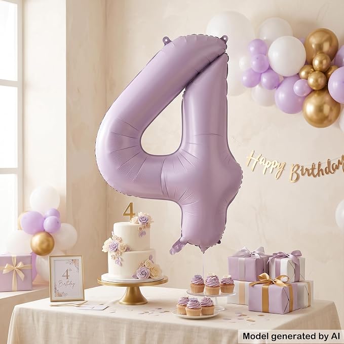40" Pastel Purple Foil Number 4 Balloon - Image 3