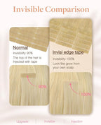 GOO GOO Invisi Edge Tape in Hair Extensions Human Hair, 18AT60A Pearl Ash Blonde Highlights10pcs injected with 10pcs classical tape ins, 14inch 50g, Virgin Remy Hair, Natural Look