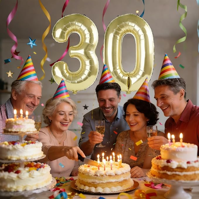 40 Inch Number 30 Balloons for 30th Birthday Party Decorations, 0-100 Champagne - Image 2