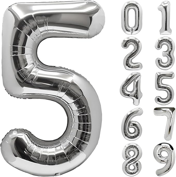Number Balloons Silver Party Balloon by United-UnicornsParty