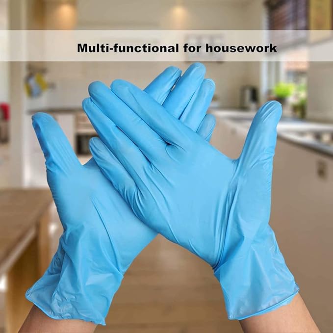 Disposable Gloves Large, Nitrile and Vinyl Blend Material Gloves, Latex Free, 4 Mil,100 Pc. - Food Grade Glove for Cleaning, Food Prep,Hair Dye,Tattoo, Blue