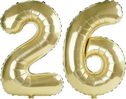 40 Inch Number 26 Balloons for 26th Birthday Party Decorations, 0-100 Champagne by FOBELEC