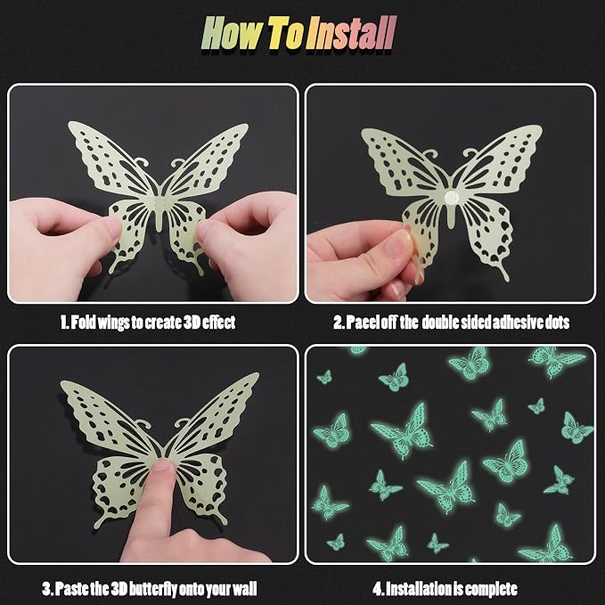 SAOROPEB Glow in The Dark 3D Butterfly 24 Pcs 3 Sizes, Luminous Butterfly - Image 8