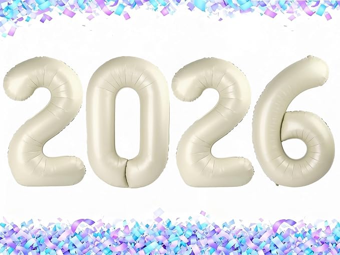 2026 Cream Numbers Balloon 40 Inch, Happy New Years 2026 Balloons by Upgesy