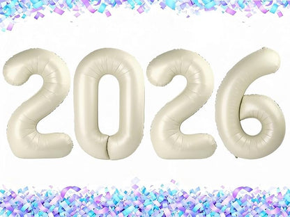 2026 Cream Numbers Balloon 40 Inch, Happy New Years 2026 Balloons by Upgesy