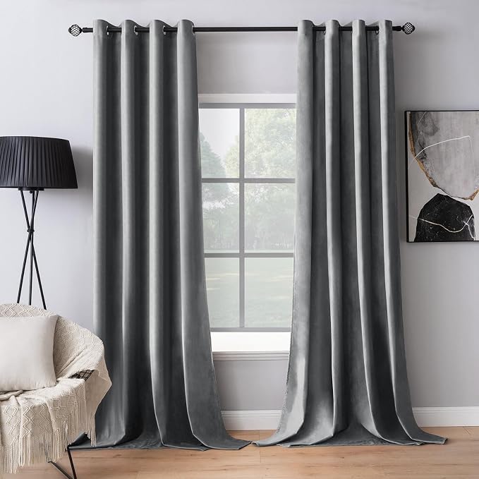MIULEE Velvet Curtains Grey 52 x 72 Inch Length Set of 2 | Grommet Drapes by MIULEE