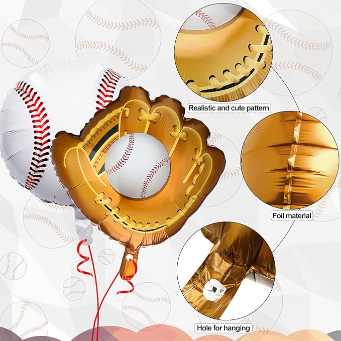 Skylety 8 Pcs Baseball Balloons Baseball Foil Glove Balloon Birthday Party - Image 2