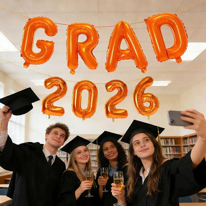 Orange GRAD 2026 Banner Balloons, 16 Inch Mylar Foil letter Graduation Balloons - Image 4