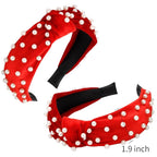 VELSCRUN Pearl Headbands with Beads: White, Pink, Red, Blue Knotted Wide Top Knot Hair Accessories for Women and Girls
