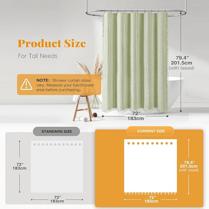 72x78 Long Boho Farmhouse Linen Heavy Duty Shower Curtain, Sage Green | Tall - Image 3