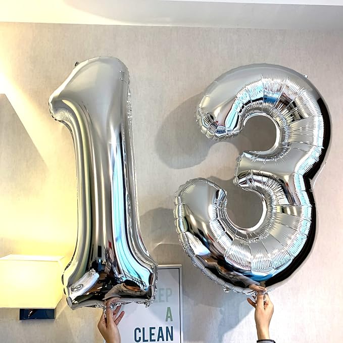 Silver 13 Number Balloons Big Giant Jumbo Large Number 13 Foil Mylar Balloons - Image 5