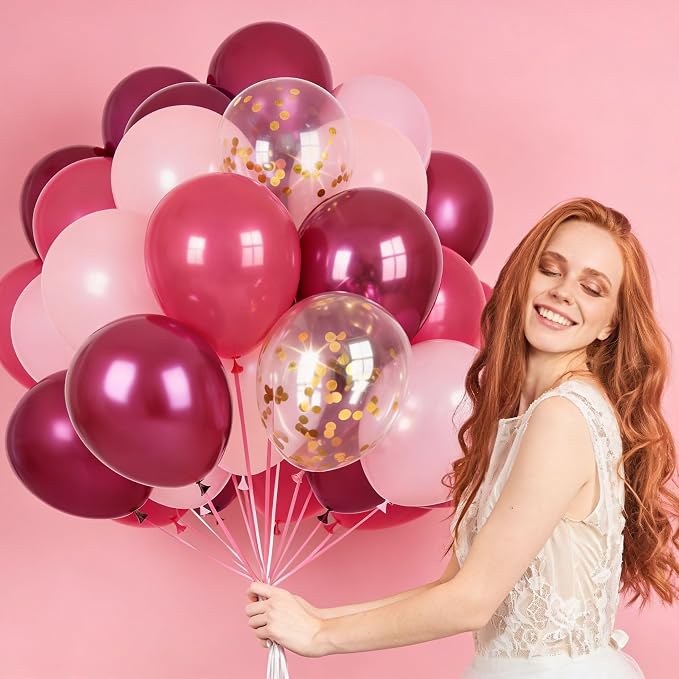 Hot Pink Balloons 60Pcs 12 Inch Confetti Latex Balloons - Image 7