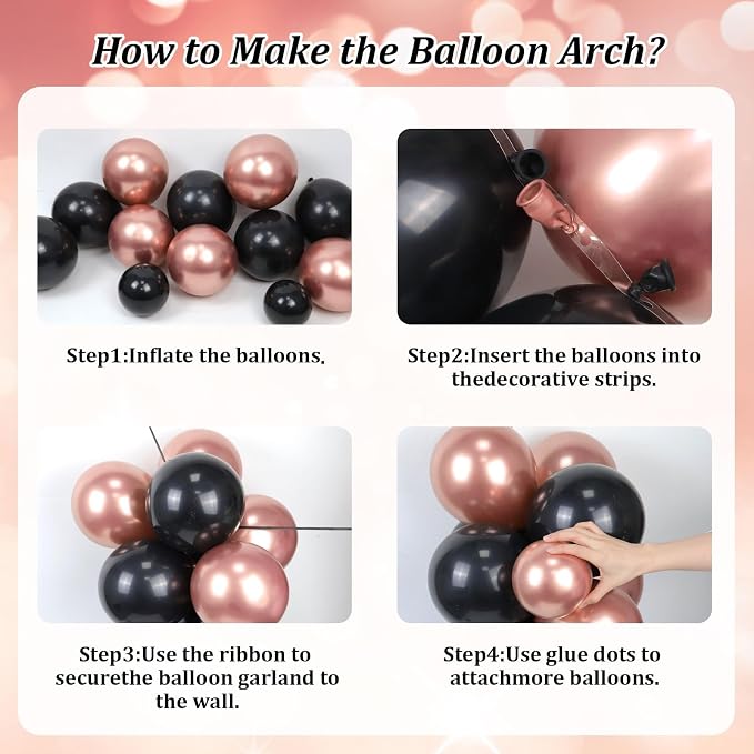 128pcs Rose Gold Balloon Arch Kit Metallic Rose Gold and Black Balloons | - Image 3