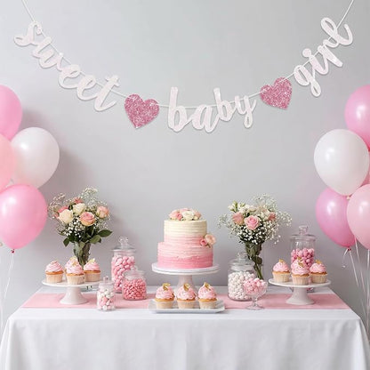 BEISHIDA Pre-Strung Glitter White Pink Girl Baby Banner Baby Shower Decor | NO - Image 6