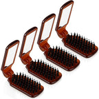 Nuenen 4 Pcs Folding Hair Brush with Mirror Portable Mini Hair Brush Small Compact Pocket Comb for Family Travel Car Gym Wig Bag Purse Gift Women(Tortoiseshell,Boar Bristles)
