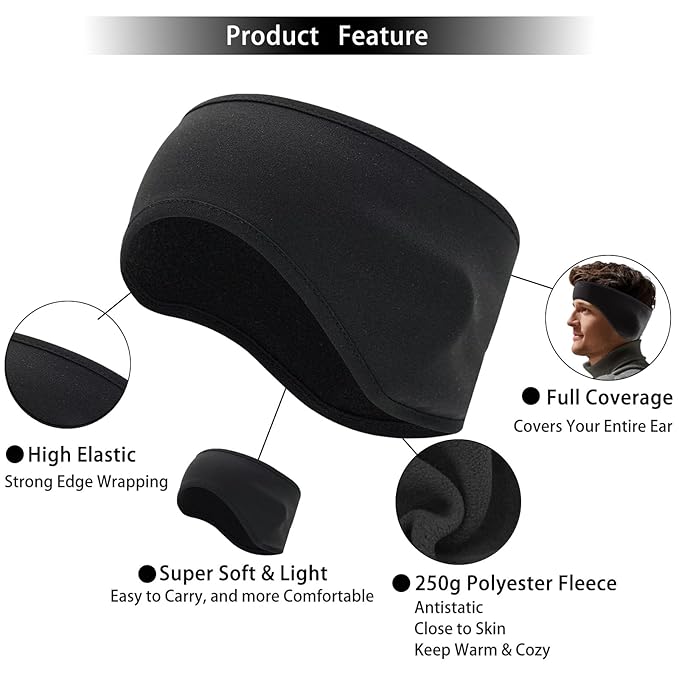 Ear Warmers for Men and Women & Ear Warmers for Cold Weather Headband (Black + Black + Black, One Size)
