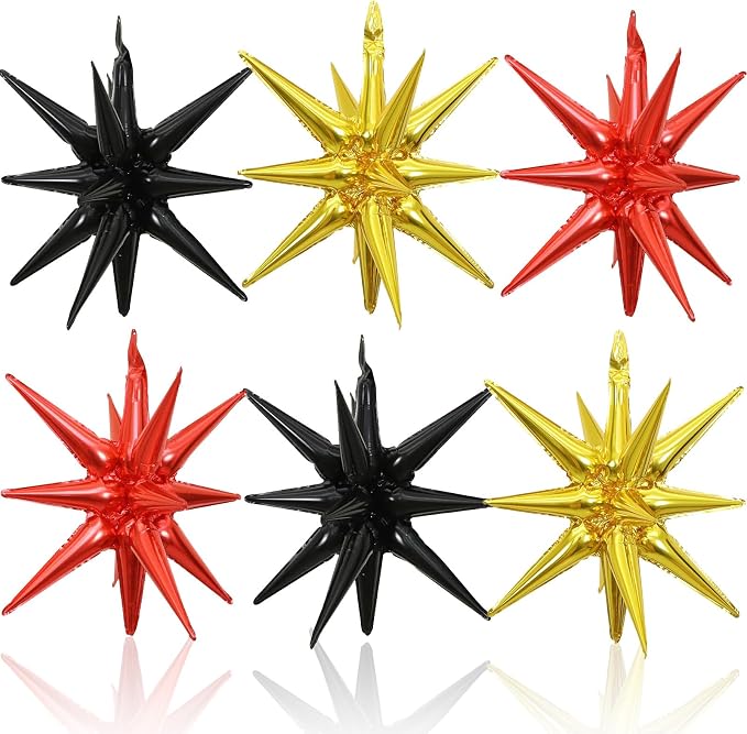 HILAVO 6PCS Star Balloons, 22Inch Red Black and Gold Star Balloon Foil Balloons by HILAVO