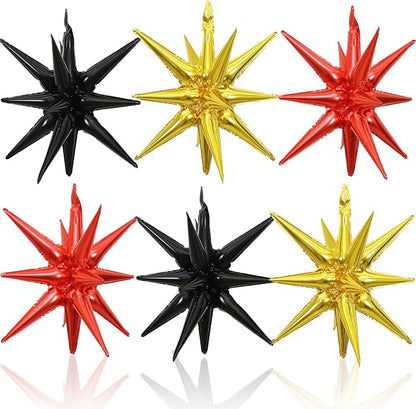 HILAVO 6PCS Star Balloons, 22Inch Red Black and Gold Star Balloon Foil Balloons by HILAVO