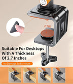 Desktop Hair Dryer Stand with Free Phone/Tablet Clip, Hair Dryer Stand Hands Free,Metal Material. Adjustable Hair Dryer Hanger for Vanity, Countertop, Bedside,Practical Gift for Elderly