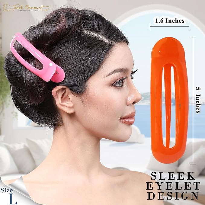 RC ROCHE 6 Pcs Flat Claw Hair Clips for Women Alligator French Barrette Long Thick Hair Duckbill Curved No Slip Grip Lay Flat Side Slide Firm Classic Styling, Large Jelly Candy Multicolor